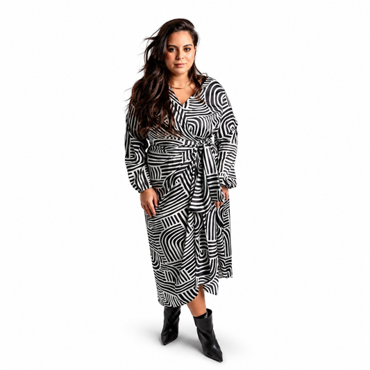 OPULENT FLOW WRAP DRESS (Black and White)