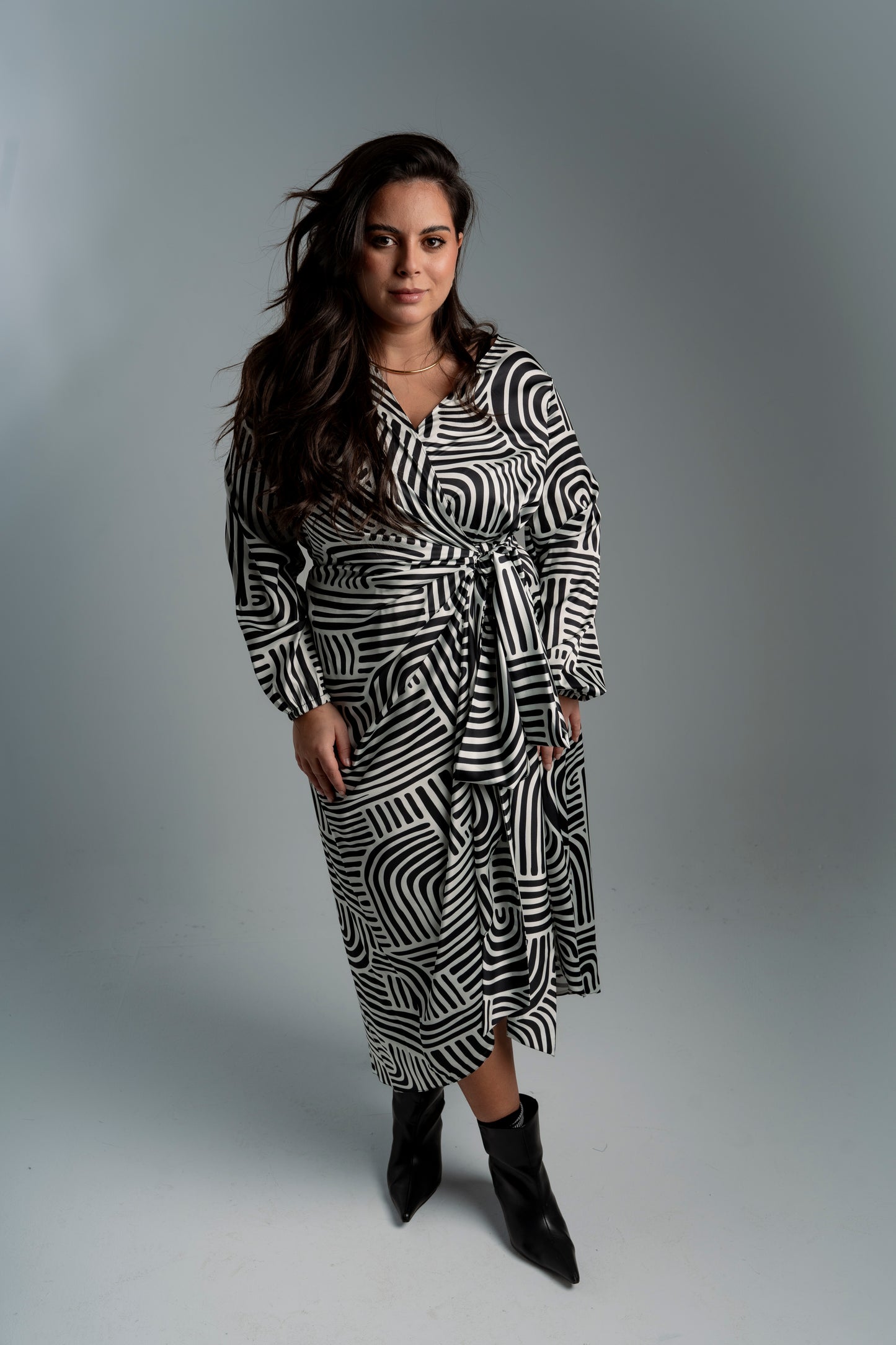 OPULENT FLOW WRAP DRESS (Black and White)