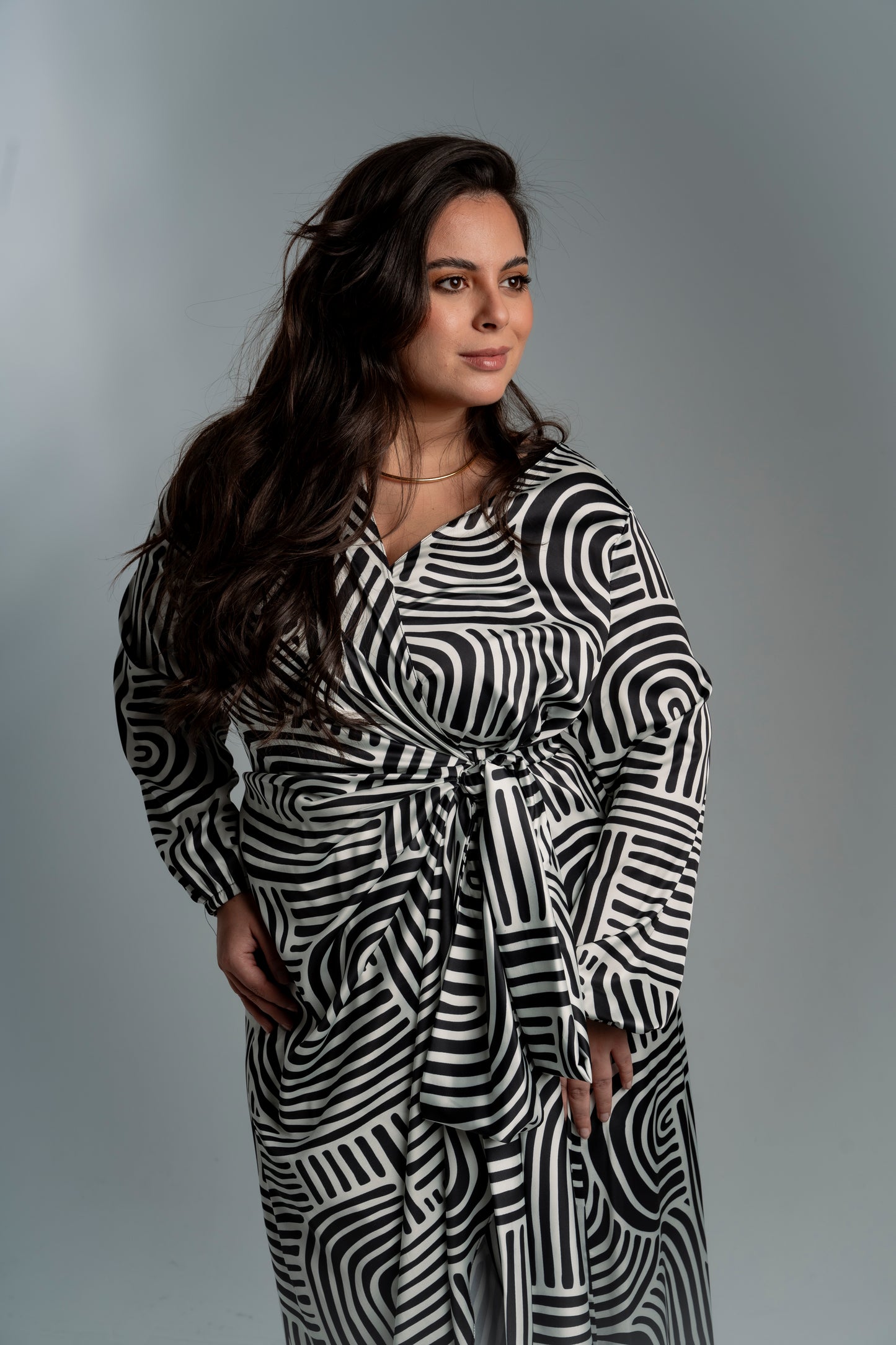 OPULENT FLOW WRAP DRESS (Black and White)